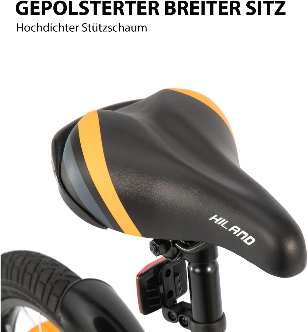 Hiland Kinderfiets, 32/14/16/20 cm, voor jongens van 3-10 jaar, met steunwielen, jongensfiets met handrem en terugtraprem, zwart/groen/blauw