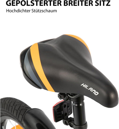 Hiland Kinderfiets, 32/14/16/20 cm, voor jongens van 3-10 jaar, met steunwielen, jongensfiets met handrem en terugtraprem, zwart/groen/blauw