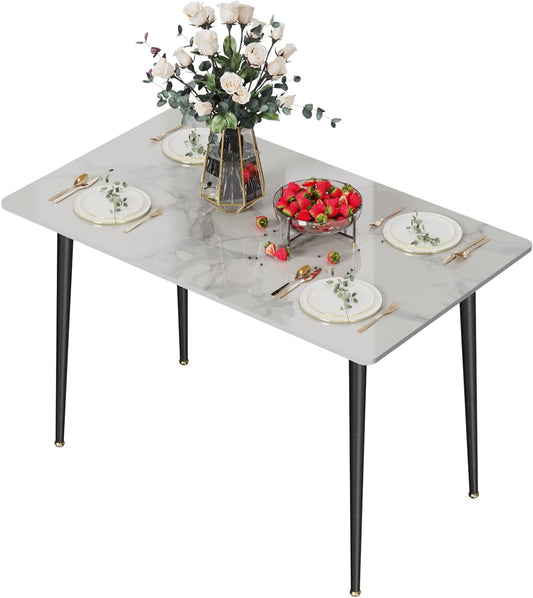 FATIVO Dining room table marble dining table 120x70cm, kitchen table small 4 people narrow dining table simple living room white high gloss Scandinavian tables for dining room restaurant metal table - QUORE