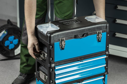 HÖGERT Technik Gereedschapskist - 3-delig, modulair, mobiele servicekast met laden, 45 kg capaciteit, geïntegreerde wielen en telescopische handgreep, ideaal voor onderhoudsdiensten, werkplaatsen en
