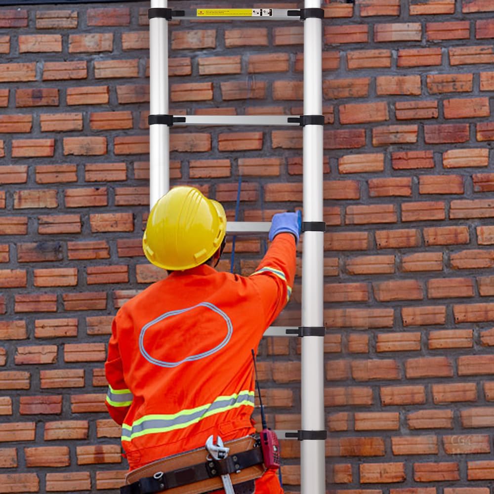 STANEW Telescopische Ladder 4.4m, Uitschuifbare Ladder van Aluminium met 2 afneembare haken, Belastbaar tot 150 kg