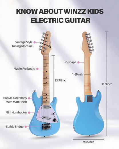 Winzz 30 "Kinderen Elektrische Gitaar Beginner Elektrische Gitaar Set voor Kinderen (Blauw)
