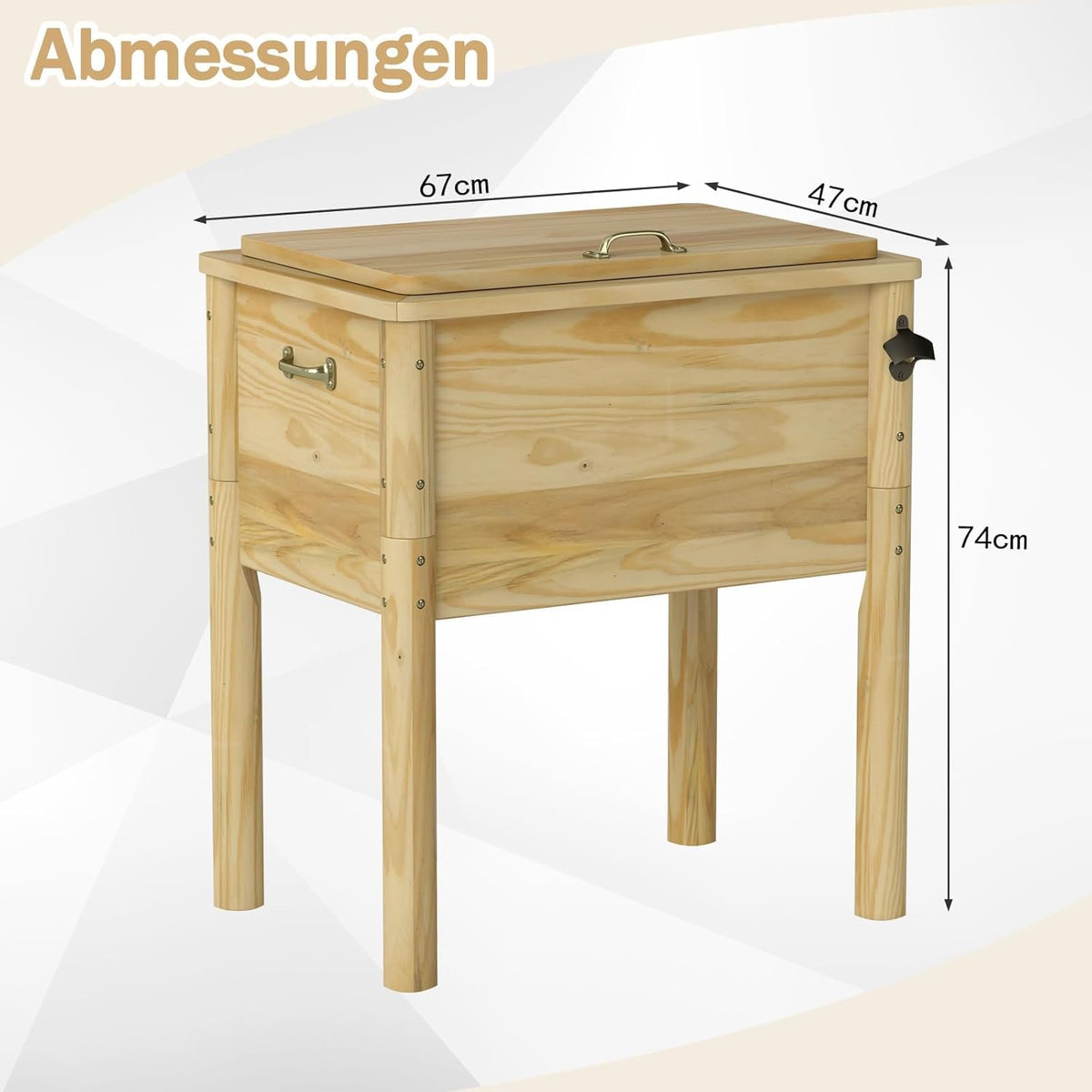 FANTASK Terrassenkoeler, hout, 51 l, rustieke eistrui met 3 handgrepen, flesopener en afvoersluiting, outdoor-terrassenkoeler voor BBQ, cookouts, tuin, terras, zwembad, feest, 67 x 47 x 74 cm