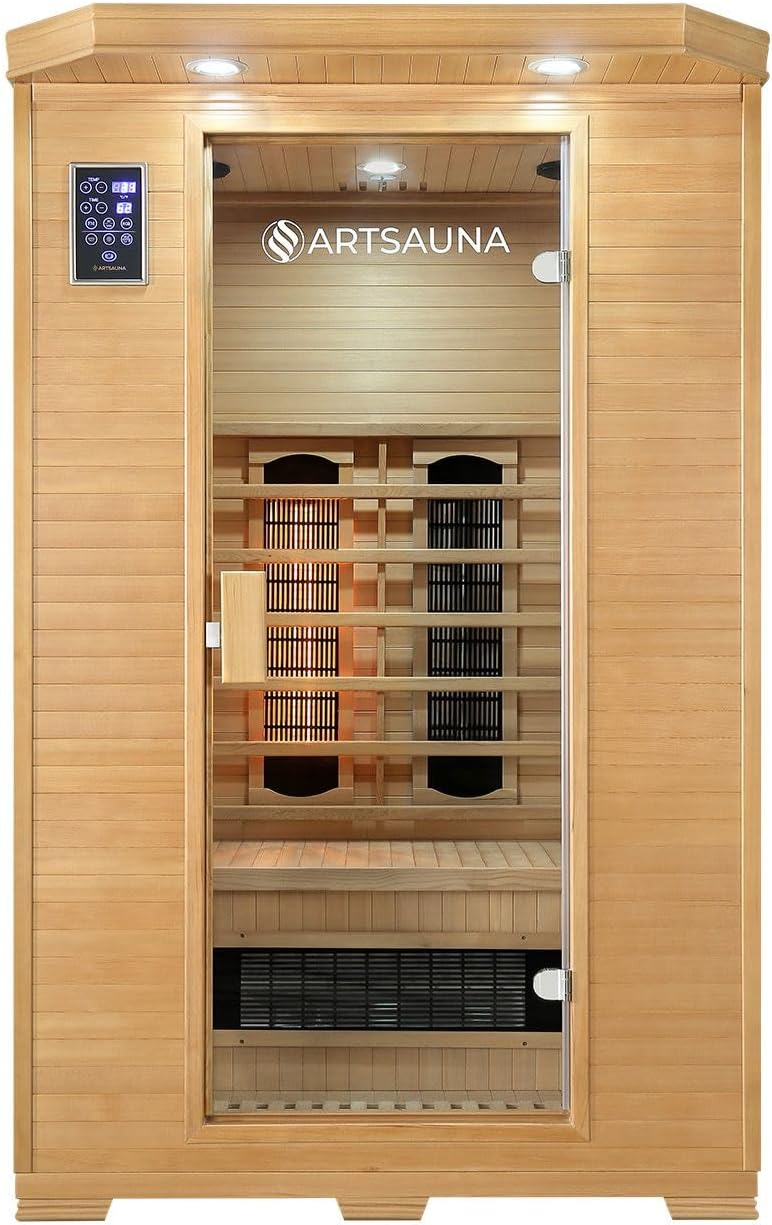 Artsauna Oslo Infrared Cabin with Triplex Heating System for 2 People Hemlock Wood 120 x 100 cm Infrared Sauna Infrared Heat Cabin Sauna - QUORE