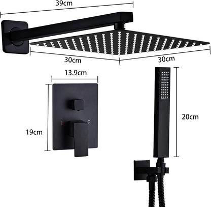 Sanitemodar Inbouwdoucheset van Zwart, Inbouw-douchearmatuur met 30 x 30 cm Hoofddouche, Inbouwdoucheset met Handdouche