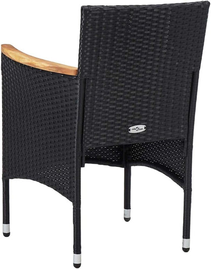 Tuinstoelen – Buitenstoelen – Tuinmeubilair – Balkonstoelen – Poly Rattan Stoelen – Weerbestendig – Met Acaciahouten Armleuningen