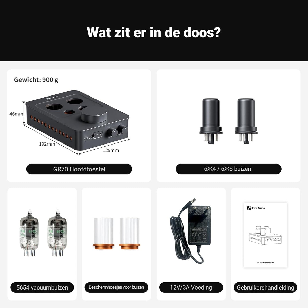 Fosi Audio GR70 Buizen Hoofdtelefoonversterker, Authentieke Buizenversterking met Vacuum, Mini HiFi Voorversterker voor Home Audio, 3.5mm & 6.35mm Jacks, Ondersteuning 16-300 ohm Impedantie