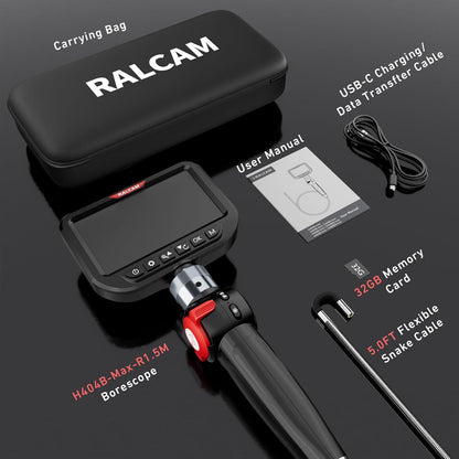 Ralcam Endoscoopcamera met licht, endoscoopcamera met 210° beweegbare kop, 3,9 mm sonde, 5 inch HD-scherm, IP67 inspectiecamera, 1,5 m roestvrijstalen serpentinebuis, buiscamera voor auto en huis