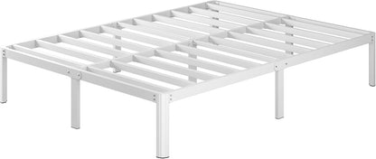 Metalen Bed 120x190 cm met Ronde Poten, Hoogte 36cm Tweepersoonsbed Frame met Metalens Lattenbodem, Wit