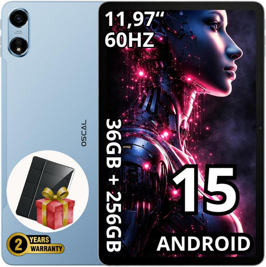 OSCAL PAD 100 Tablet, 12″ 2K IPS Display, 24 GB RAM + 256 GB (tot 2 TB), 16 MP + 8 MP Camera’s, 9000 mAh Batterij + 18 W Snel Opladen, LTE/Wi-Fi/GPS/Dual SIM, 2 jaar garantie, Hemelsblauw