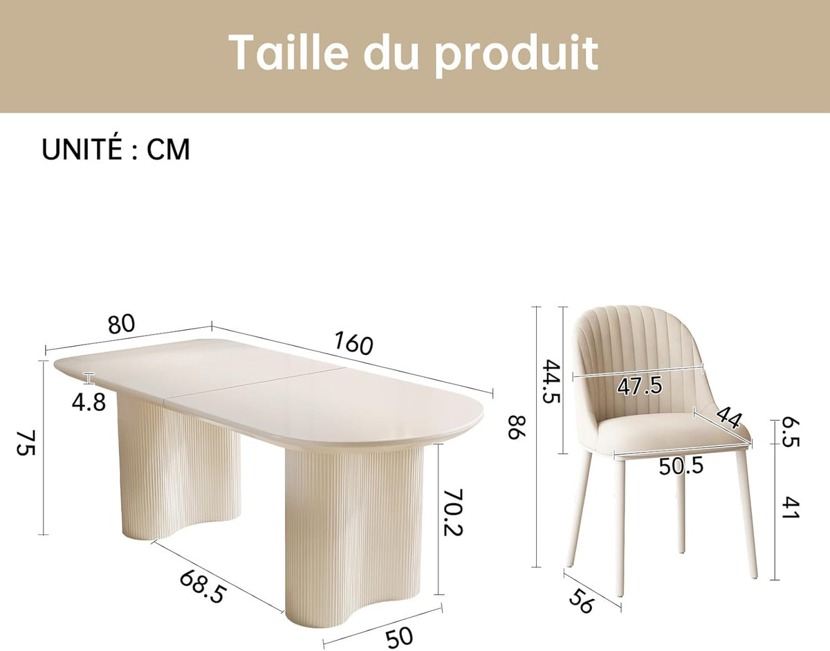 Modern Dining Room Table Set Rectangular with 4 to 6 Chairs White Ideal for Kitchen or Living Room (1 Table with 4 Chairs (1.60 m)) - QUORE