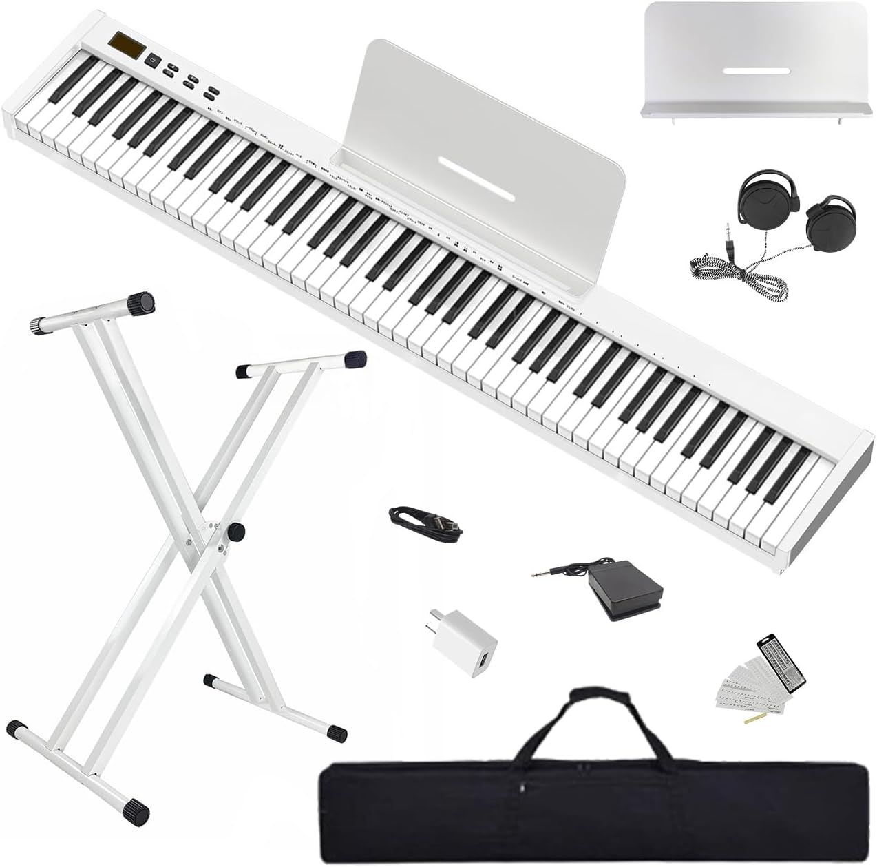 Digitale Piano Wit – Elektrisch Keyboard – Piano-Keyboard – Elektrische Piano – 88-Toetsen Keyboard – 88 Semi-Gewogen Full-Size Toetsen – Complete Beginnerset Met Draagtas, Muziekstandaard, Sustainpedaal En Hoofdtelefoon