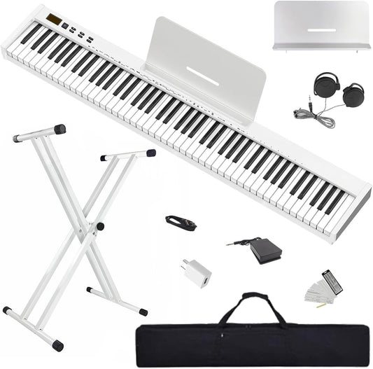 Digitale Piano Wit – Elektrisch Keyboard – Piano-Keyboard – Elektrische Piano – 88-Toetsen Keyboard – 88 Semi-Gewogen Full-Size Toetsen – Complete Beginnerset Met Draagtas, Muziekstandaard, Sustainpedaal En Hoofdtelefoon