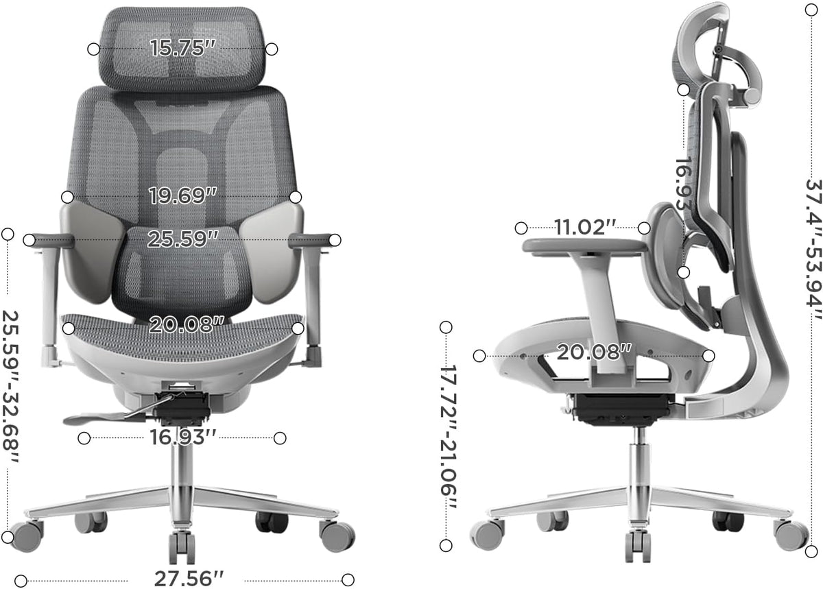 Hbada E3 Air Ergonomische Bureaustoel met 3-Zone Dynamische Lendensteun, 3D Verstelbare Hoofdsteun, 3D Verstelbare Armleuningen, Grijs