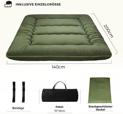 MAXYOYO Japanese Futon Floor Mattress, Thicken Tatami Mat, Sleeping Mat, Folding Roll Up Dormitory Reclining Lounger, Cushion Bed (Green, Double)