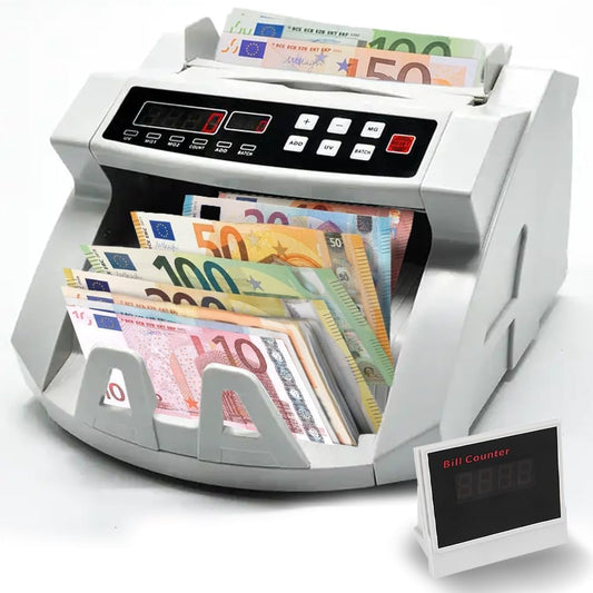 Professionele bankbiljettenteller – Biljettenteller – Geldteller – Geldtelmachine – Bankbiljetten Teller – Dubbel 4-cijferig LED-display – UV/MG Valsgelddetectie