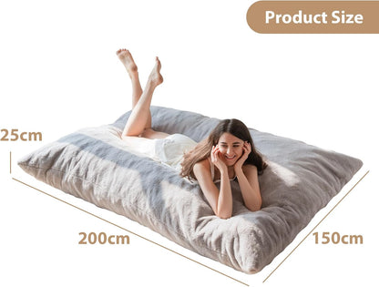 MAXYOYO Gigantisch zitzakbed – vierkante zitzakstoel – groot sofa met pluche bekleding en pluizige vulling voor volwassenen, koppels, gasten (grijs, 150x200cm)