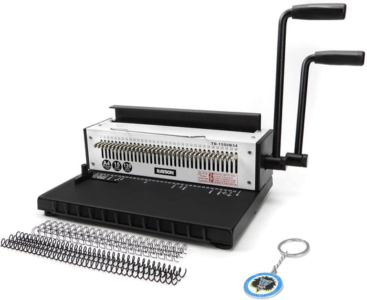 RAYSON TD-1500B34 Metaaldraad bindmachine – 3:1 ponsafstand, 34 gaten, perforeert 15 A4-bladzijden, bindt tot 130 pagina’s, Aanpasbaar ponsmes