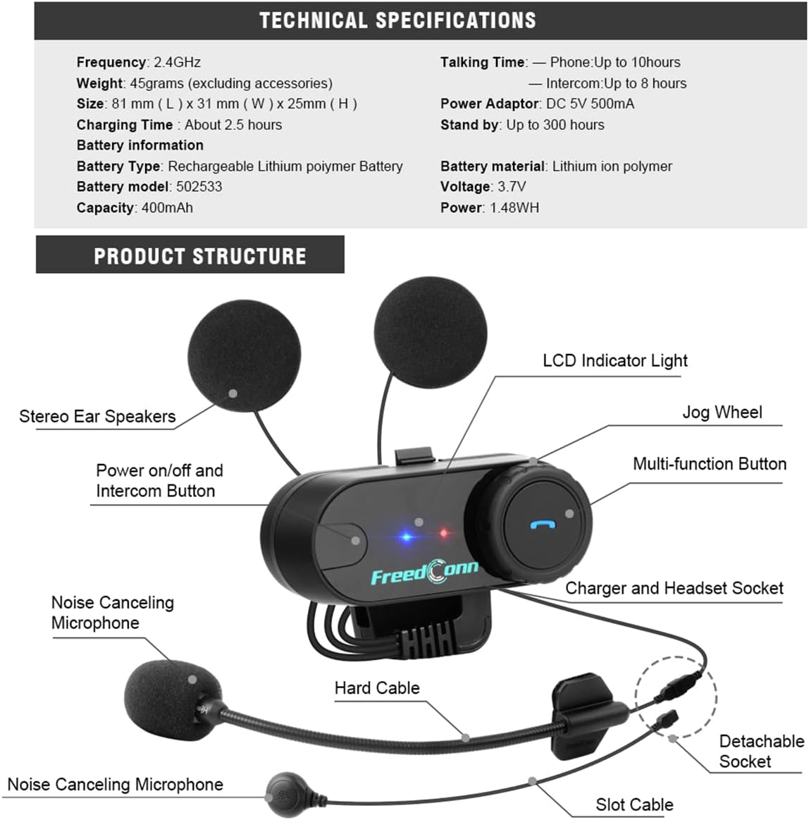 FreedConn T-COM VB Bluetooth headset, helm intercom, communicatiesysteem voor motorfietsen, GPS, FM-radio, handsfree, bereik 800 m, 2-3Riders Pairing dubbelpak