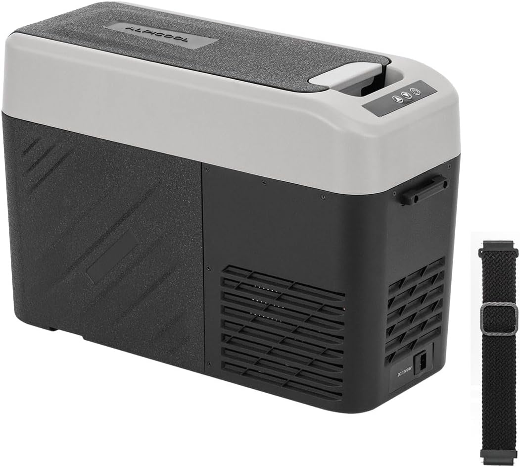 Alpicool KCF15 Koelbox, 15 liter, draagbaar, voor auto, vrachtwagen, compacte campingkoelkast, 12/24 V DC koelbox voor reizen, levensmiddelen en dranken, licht design