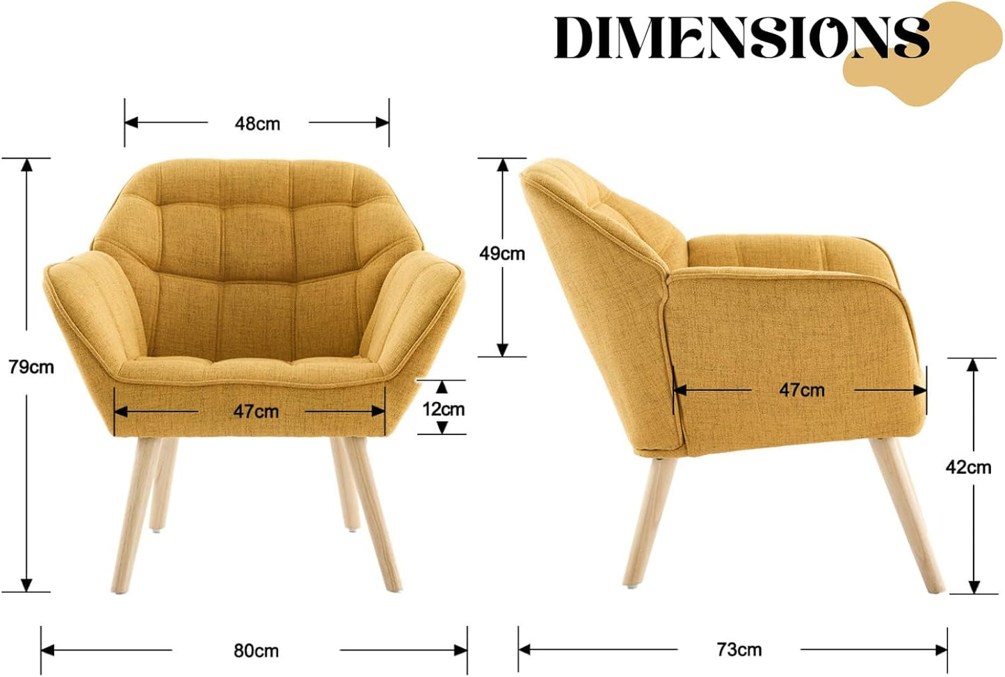 chairus Single Sofa Accent Chair Set of 2 Linen Tub Chairs Upholstered for Living Room Modern Cocktail Armchair with Wooden Legs (Yellow-2)