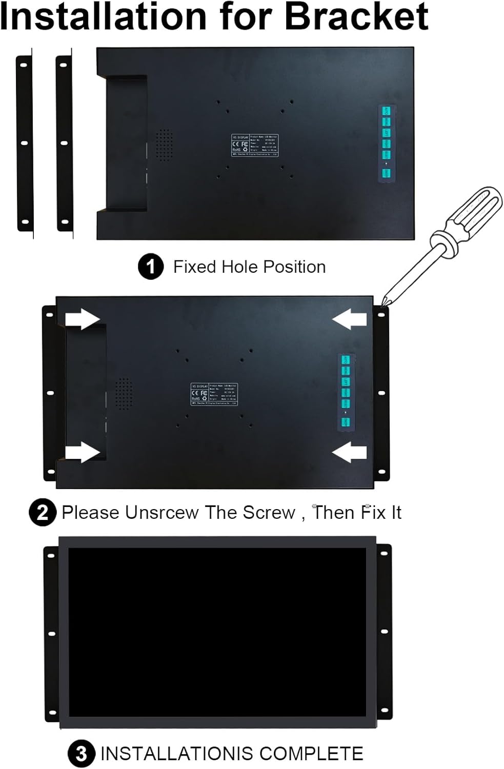 VSDISPLAY 18,5 inch industrieel TFT-LCD-touchscreen, 1920 x 1080, H/D-video-aansluiting, VGA DVI, metalen behuizing met standaard.