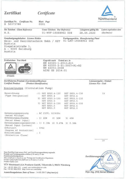 HST | Zeer efficiënte verwarmingspomp | circulatiepomp | HST EP 25-60/180 mm | 6 meter opvoerhoogte