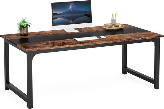 Tribesigns Desk, 160 x 80 cm Large Computer Table, Office Table, for Study, Workstation for Home Office, Modern Simple Style, Vintage Brown-Black