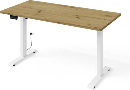 Homlando BiMotion 1S Desk Height Adjustable Electric Ergonomic Standing Desk for Home Office 140 x 70 cm Oak Artisan/White Frame - QUORE