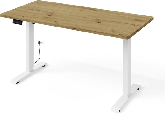 Homlando BiMotion 1S Desk Height Adjustable Electric Ergonomic Standing Desk for Home Office 140 x 70 cm Oak Artisan/White Frame - QUORE