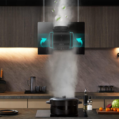 CIARRA CBCB4850 A+++ eilandafzuigkap recirculatie vrijhangend afzuigkap 48 cm 700 m³/u met slimme Wi-Fi app 4 snelheden boostfunctie glazen front inclusief actiefkoolfilter CBCF003 zwart