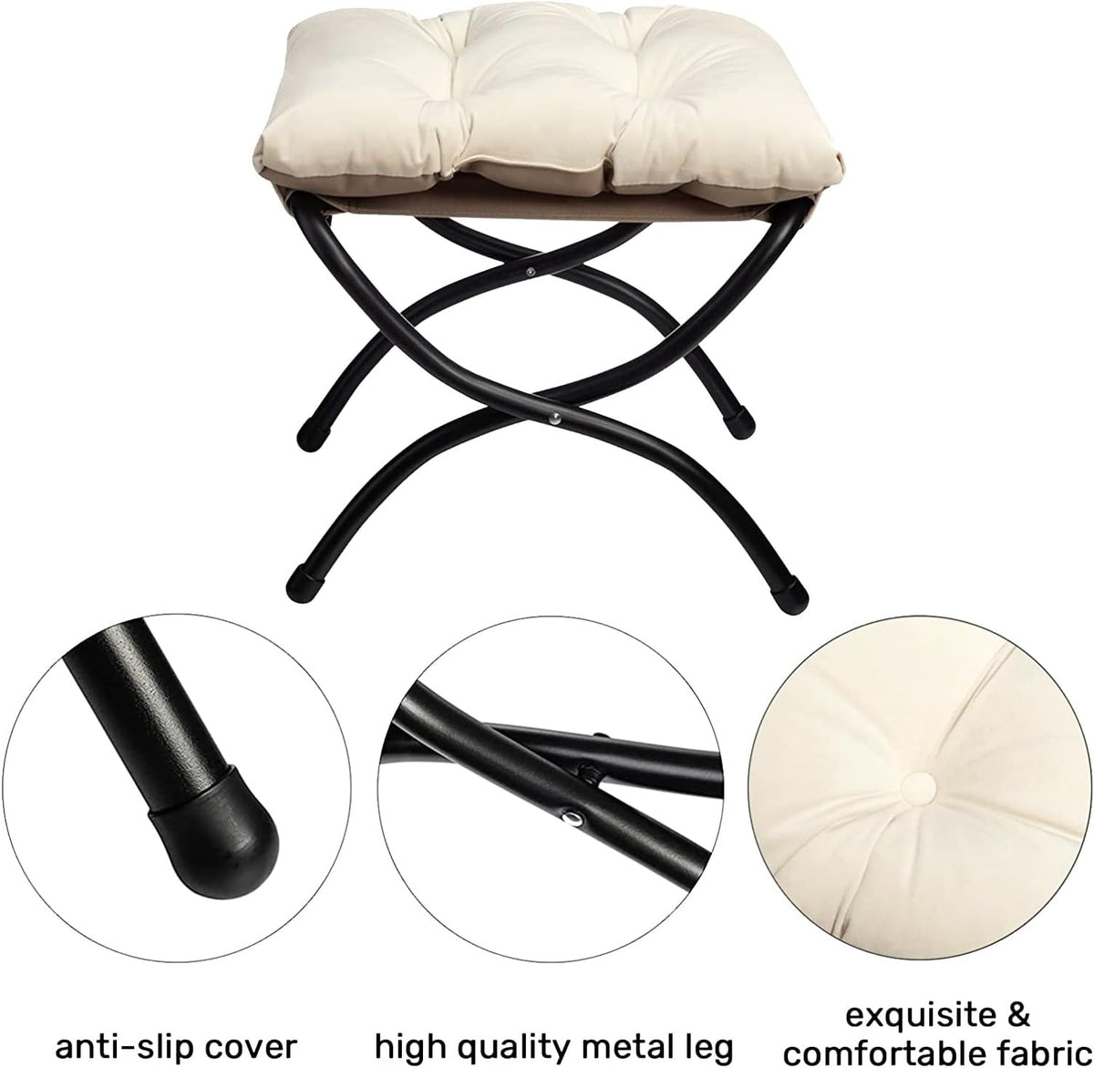 HollyHOME Relax Fauteuil met Voetenbank Woonkamer Stoel Slaapkamer Stoel Lounge Stoel met Armleuningen Leesstoel Accentstoel met Stalen Frame, Beige