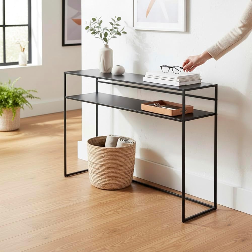 HAKU Console zwart, metaal - Maat: B 112 cm x H 81 cm x D 28 cm, Stijl: Modern