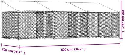 Dog Cage with Roof and Doors, Grey, 6x2x2 m, Galvanized Steel, Walk-In Chicken Coop, Galvanized Chicken Coop, Chicken Coop, Chicken Coop, Backyard