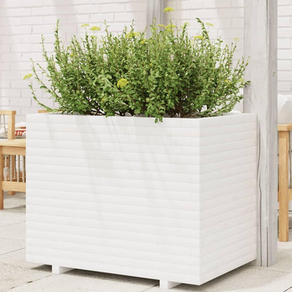 White Flower Box 90 x 60 x 72 cm Solid Pine Wood Flower Box on Legs Trellis Planter Patio - QUORE