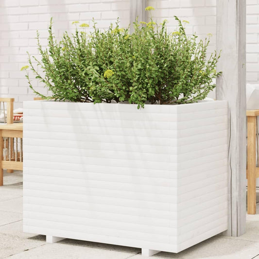 White Flower Box 90 x 60 x 72 cm Solid Pine Wood Flower Box on Legs Trellis Planter Patio - QUORE