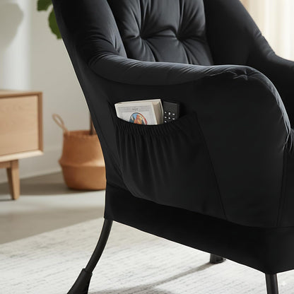 Comfortabele fauteuil met voetenbank, Lazy Chair met ottomane, vrijetijdsaccentstoel, relax-loungestoel met armleuningen en zijzak voor woonkamer, slaapkamer en kleine ruimtes, zwart