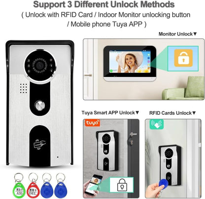 7 ''TFT LCD Bedrade Video Intercom Systeem WiFi Indoor Monitor HD 1080P Outdoor Camera Tuya Bewegingsdetectie Nachtzicht 2-Weg Audio 12 stks Keyfobs Inbegrepen