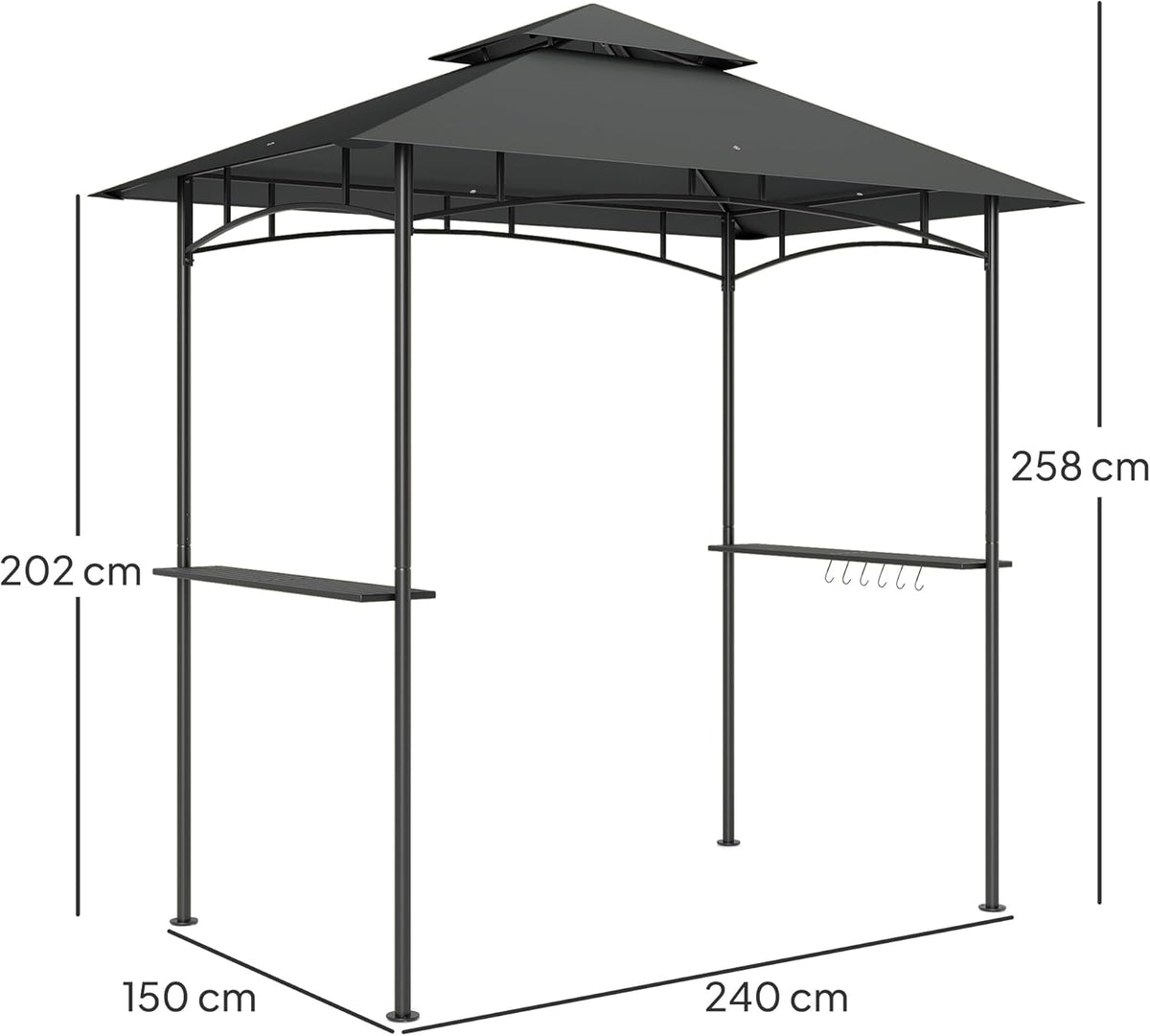 Grillpaviljoen – Barbecue Overkapping – BBQ Shelter – Tuinpaviljoen – Partytent – Waterafstotend & Vlamvertragend – Dubbellaags Dak met LED Verlichting 240x150x258 cm