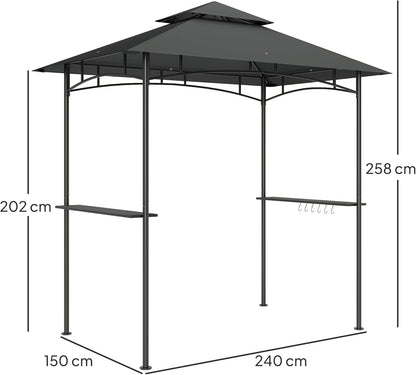 Grillpaviljoen – Barbecue Overkapping – BBQ Shelter – Tuinpaviljoen – Partytent – Waterafstotend & Vlamvertragend – Dubbellaags Dak met LED Verlichting 240x150x258 cm