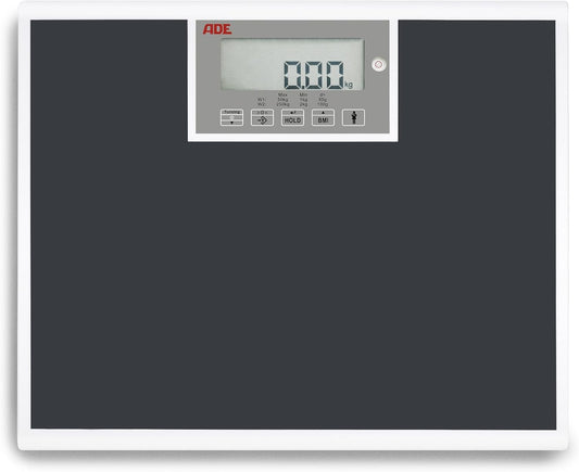 ADE Medische personenweegschaal M320600 Professionele weegschaal tot 250 kg, extra breed weegoppervlak, Mdd gecertificeerd, BMI, Hold-functie, draaibaar display 38 cm x 30, 5 cm x 6, 4 cm, 4,2 kg
