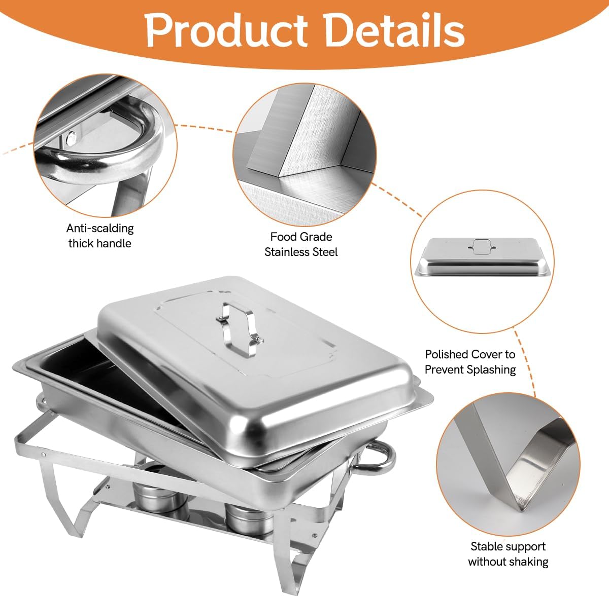 Snowtaros Chafing Dish-set, warmhoudcontainers voor gerechten, 9 liter, roestvrij staal, warmhoudcontainer, eten, voedselverwarmer voor buffet, feesten, bruiloften (4 stuks, 4 x GN 1/1)