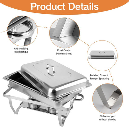 Snowtaros Chafing Dish-set, warmhoudcontainers voor gerechten, 9 liter, roestvrij staal, warmhoudcontainer, eten, voedselverwarmer voor buffet, feesten, bruiloften (4 stuks, 4 x GN 1/1)