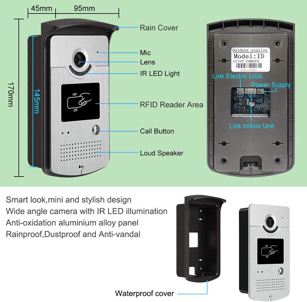 2 Monitor Home Intercom Video Deurtelefoon RFID Camera Toegangscontrole Systeem 7 '' TFT Kleurenschermen Ondersteuning EM Unlocking + 10st ID Blauwe Keyfob