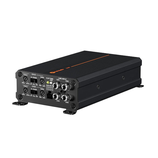 Fosi Audio CA30 4-kanaals Auto-versterker Klasse D, Onafhankelijke Crossover RCA/Hoog Niveau-ingang, 88% Efficiëntie 100Wx4 bij 4Ω/320W Gebrugd, met Lage Ruis voor Stereogeluidssysteem in Voertuigen