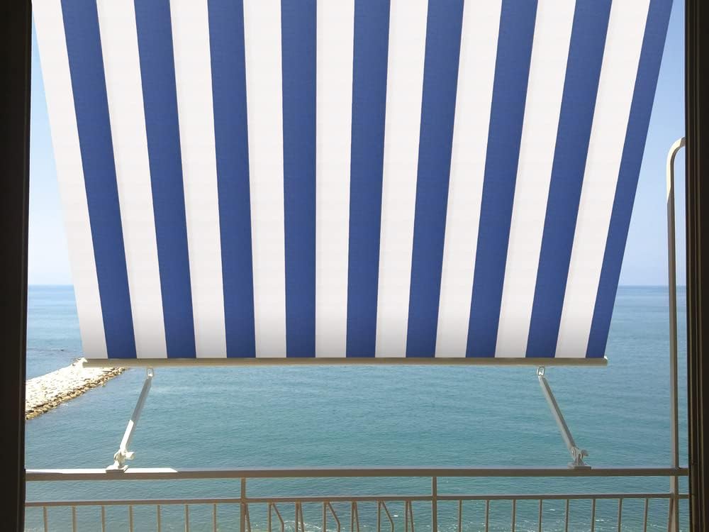 VerDELOOK Zonweringrolgordijn Milos met lussen 80 cm voor verankering, breedte 1 m en hoogte 2,5 m, wit en blauw