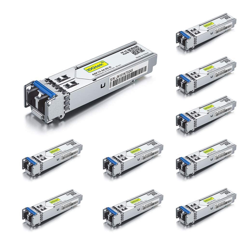 [10 Pack] 1G SFP LX LC Singlemode Module 10km, 1000Base-LX Mini-Gbic Transceiver Compatible for Cisco GLC-LH-SMD, Meraki, Ubiquiti UniFi UF-SM-1G, Mikrotik, Netgear, D-Link, TP-Link, Zyxel and more