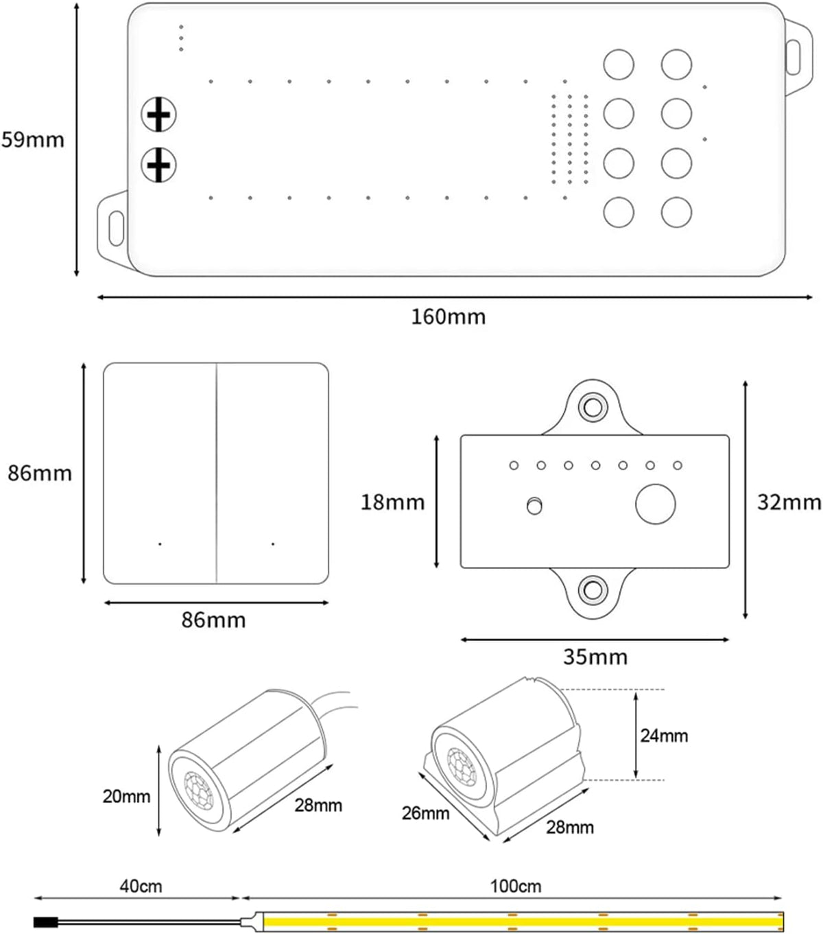 Intelligente led-traplichtset, 12 niveaus, bewegingsmelder, 2 x draadloze schakelaar, daglichtwit (6000 K), IP30, incl. voeding en verlengkabel