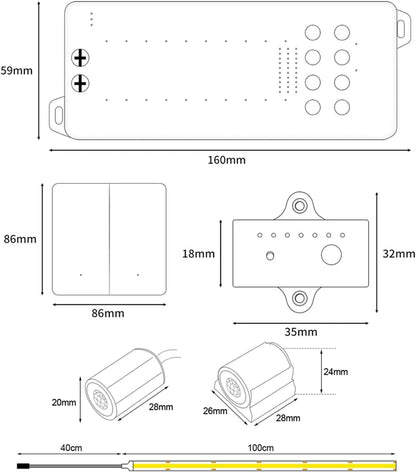 Intelligente led-traplichtset, 12 niveaus, bewegingsmelder, 2 x draadloze schakelaar, daglichtwit (6000 K), IP30, incl. voeding en verlengkabel