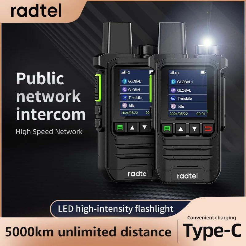 Radtel P6 PoC-radio (Push-to-Talk over Cellular), onbeperkt bereik in het hele land, draagbare portofoons, oplaadbare portofoons (2 stuks met 2 simkaarten)